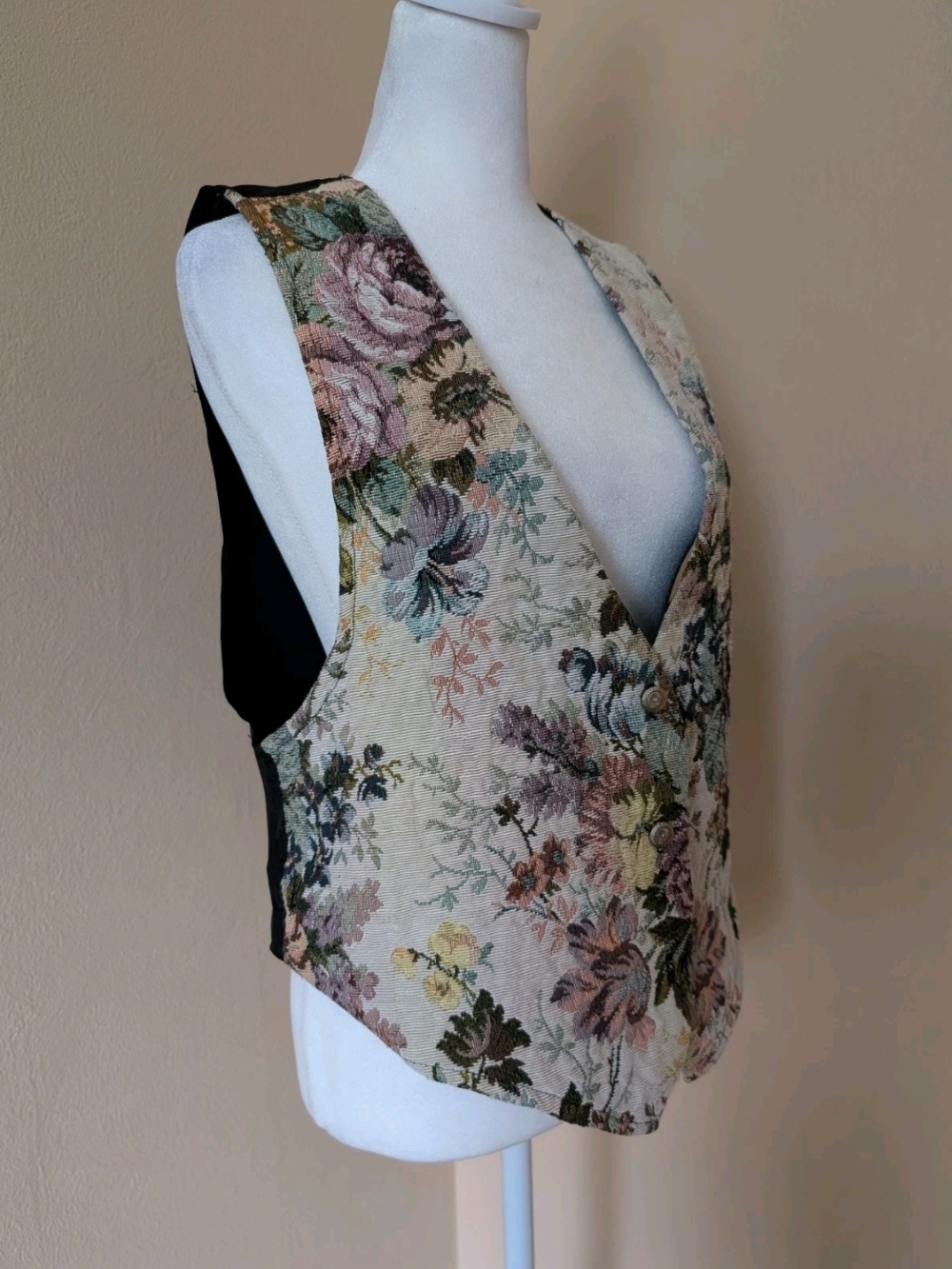 Vintage Huntington Ridge Floral Tapestry Vest Women’s M 12-14 V-Neck Gold Button - Picture 5 of 16